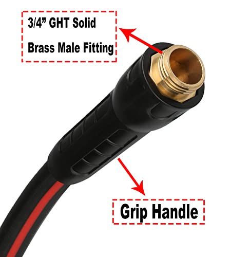 EADUTY Hybrid Garden Hose 5/8 IN. x 50 FT, Heavy Duty, Lightweight, Flexible with Swivel Grip Handle and Solid Brass Fittings, Gray+Red