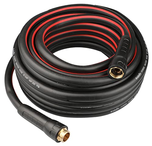 EADUTY Hybrid Garden Hose 5/8 IN. x 50 FT, Heavy Duty, Lightweight, Flexible with Swivel Grip Handle and Solid Brass Fittings, Gray+Red