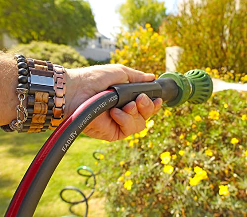 EADUTY Hybrid Garden Hose 5/8 IN. x 50 FT, Heavy Duty, Lightweight, Flexible with Swivel Grip Handle and Solid Brass Fittings, Gray+Red