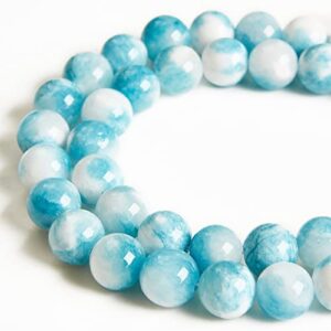 45pcs 8mm blue white jade beads natural gemstone beads round loose beads for jewelry making