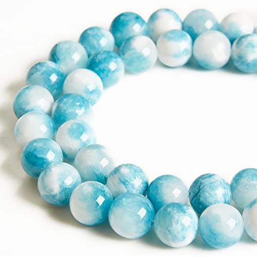 45pcs 8mm Blue White Jade Beads Natural Gemstone Beads Round Loose Beads for Jewelry Making