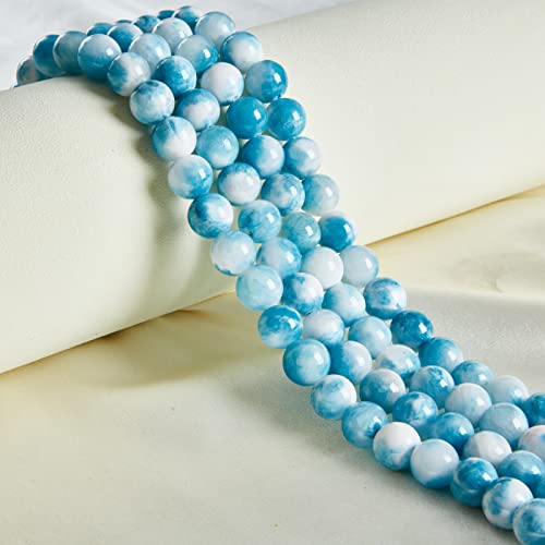 45pcs 8mm Blue White Jade Beads Natural Gemstone Beads Round Loose Beads for Jewelry Making