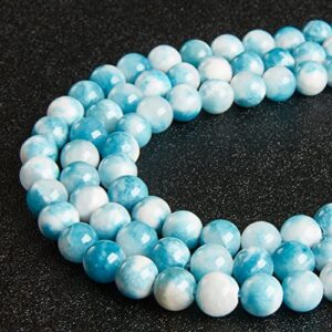 45pcs 8mm Blue White Jade Beads Natural Gemstone Beads Round Loose Beads for Jewelry Making