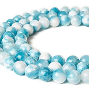 45pcs 8mm Blue White Jade Beads Natural Gemstone Beads Round Loose Beads for Jewelry Making