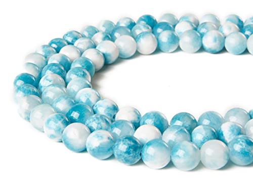 45pcs 8mm Blue White Jade Beads Natural Gemstone Beads Round Loose Beads for Jewelry Making