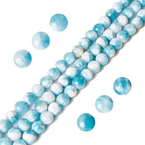 45pcs 8mm Blue White Jade Beads Natural Gemstone Beads Round Loose Beads for Jewelry Making