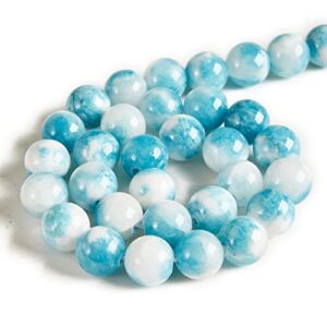 45pcs 8mm Blue White Jade Beads Natural Gemstone Beads Round Loose Beads for Jewelry Making