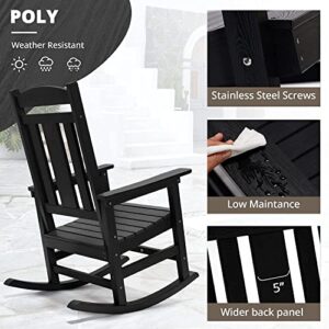 LUE BONA Outdoor Rocking Chairs Set of 2, Weather Resistant Poly Plastic Rocker Chairs, 350lb Heavy Duty, Oversized Porch Rocker for Adult, High Back Smooth Rocking Chairs for Outdoor & Indoor, Black