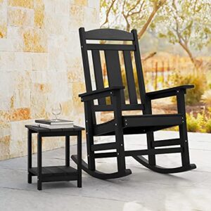 LUE BONA Outdoor Rocking Chairs Set of 2, Weather Resistant Poly Plastic Rocker Chairs, 350lb Heavy Duty, Oversized Porch Rocker for Adult, High Back Smooth Rocking Chairs for Outdoor & Indoor, Black