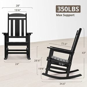 LUE BONA Outdoor Rocking Chairs Set of 2, Weather Resistant Poly Plastic Rocker Chairs, 350lb Heavy Duty, Oversized Porch Rocker for Adult, High Back Smooth Rocking Chairs for Outdoor & Indoor, Black