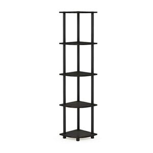 Furinno Turn-N-Tube No Tool 3-Tier Storage Shelf, Narrow, French Oak Grey/Black & Turn-N-Tube 5 Tier Corner Display Rack Multipurpose Shelving Unit, 1-Pack, Espresso/Black