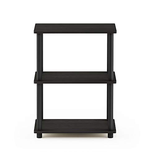 Furinno Turn-N-Tube No Tool 3-Tier Storage Shelf, Narrow, French Oak Grey/Black & Turn-N-Tube 5 Tier Corner Display Rack Multipurpose Shelving Unit, 1-Pack, Espresso/Black