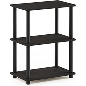 Furinno Turn-N-Tube No Tool 3-Tier Storage Shelf, Narrow, French Oak Grey/Black & Turn-N-Tube 5 Tier Corner Display Rack Multipurpose Shelving Unit, 1-Pack, Espresso/Black