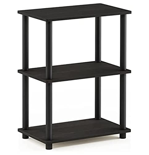 Furinno Turn-N-Tube No Tool 3-Tier Storage Shelf, Narrow, French Oak Grey/Black & Turn-N-Tube 5 Tier Corner Display Rack Multipurpose Shelving Unit, 1-Pack, Espresso/Black