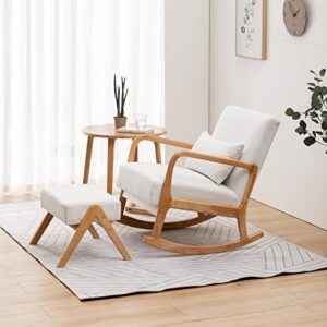 okakopa nursery rocking chairs with ottoman, upholstered nursery rocker chair glider modern rocking chair with foot rest and pillow, for living room baby room (white)
