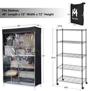 Macoda Storage Shelf Cover Wire Rack Shelving Dust Protective, Storage Shelving Unit Cover See Through, Fits Racks 48" Lx19''Dx72''H One Side See Through Panel (Cover only)