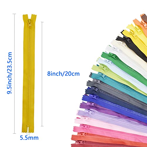 20PCS #5 Resin Zippers Separating Jacket Zippers 20 Colors Mixed Non-Separating Close-end Zippers Molded Plastic Zippers Bulk for Sewing Clothes Purse Bags Garment Home DIY Projects