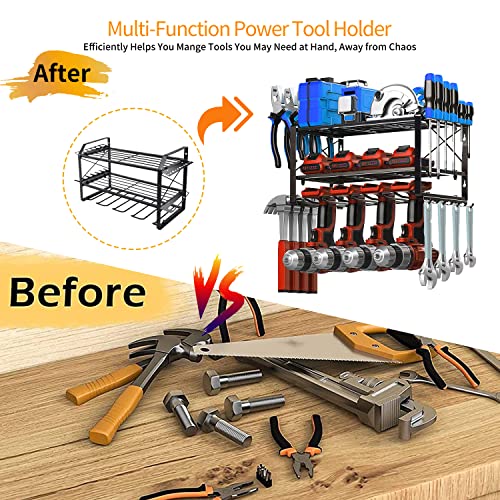 LIYJTK Power Tool Organizer, 3 Layers Heavy Duty Garage Tool Organizers and Storage, Drill Holder Wall Mount Floating Tool Shelf Storage Rack for Garage Organization Gift for Men Dad Father's Day