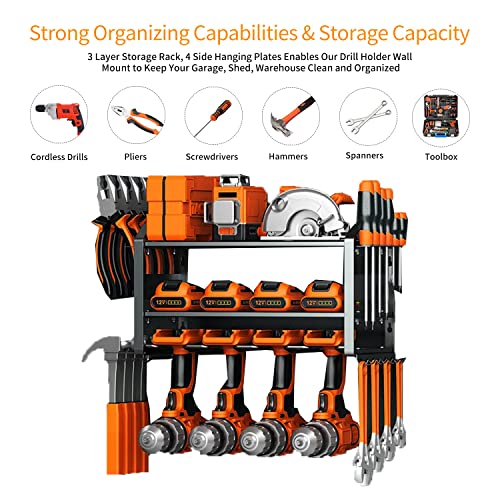 LIYJTK Power Tool Organizer, 3 Layers Heavy Duty Garage Tool Organizers and Storage, Drill Holder Wall Mount Floating Tool Shelf Storage Rack for Garage Organization Gift for Men Dad Father's Day