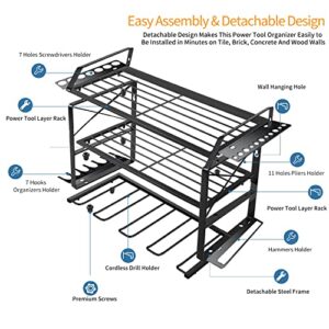 LIYJTK Power Tool Organizer, 3 Layers Heavy Duty Garage Tool Organizers and Storage, Drill Holder Wall Mount Floating Tool Shelf Storage Rack for Garage Organization Gift for Men Dad Father's Day