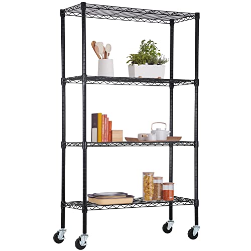 FDW Wire Shelving Storage Shelves 4-Shelf Adjustable NSF Wire Shelf Heavy Duty Storage Shelving Unit on 3” Wheel Casters Commercial Metal Wire Rack 36L x 14W x 62H,Black