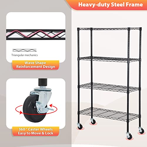 FDW Wire Shelving Storage Shelves 4-Shelf Adjustable NSF Wire Shelf Heavy Duty Storage Shelving Unit on 3” Wheel Casters Commercial Metal Wire Rack 36L x 14W x 62H,Black