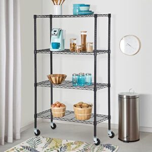 FDW Wire Shelving Storage Shelves 4-Shelf Adjustable NSF Wire Shelf Heavy Duty Storage Shelving Unit on 3” Wheel Casters Commercial Metal Wire Rack 36L x 14W x 62H,Black