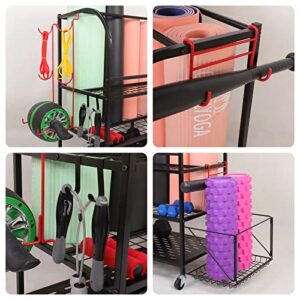 FLIORS Yoga Mat Holder, Weight Rack with Wheels, Metal Yoga Mat Rack, Home Gym Storage Rack for Yoga Room, Storage Room, Living Room, Garage Organization, Fitness Equipment Organization, Black