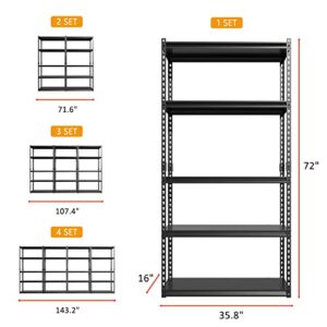 ZIKEBTUY Garage Storage Shelves, Adjustable 5-Tier Metal Heavy Duty Shelving, Utility Storage Rack for Garage Organization Warehouse Basement Shelf Rack, 35.8" W x 16.2" D x 72" H, 4 Pack