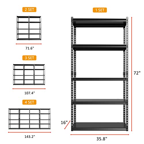 ZIKEBTUY Garage Storage Shelves, Adjustable 5-Tier Metal Heavy Duty Shelving, Utility Storage Rack for Garage Organization Warehouse Basement Shelf Rack, 35.8" W x 16.2" D x 72" H, 4 Pack