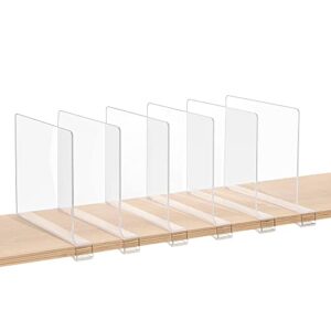 zorcor clear acrylic shelf dividers, closets shelf and closet separator for organization in bedroom, kitchen and office shelves (6 pack)