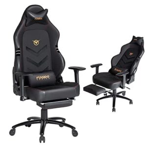 big and tall gaming chair with footrest 350lbs-racing style computer gamer chair, ergonomic high back pc chair with wide seat, reclining back, 3d armrest, headrest and lumbar support for adult-black