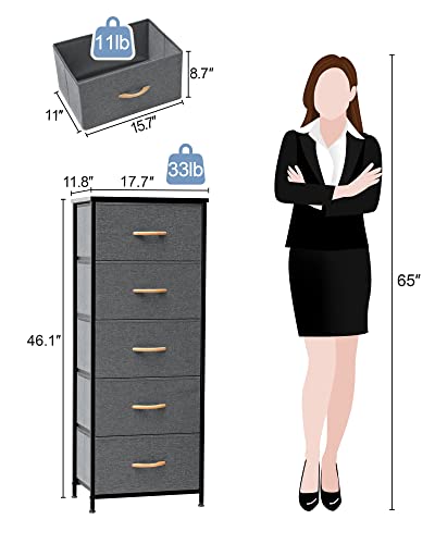 Crestlive Products Vertical Tall Fabric Dressers for Bedroom, Storage Tower - Sturdy Frame, Wood Top & Handles - Organizer Unit for Home Dorm