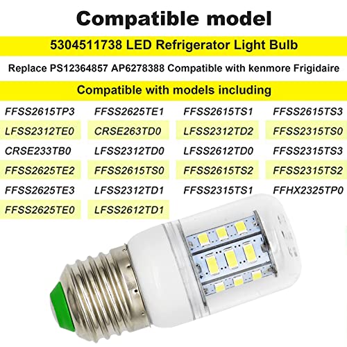 Sigely KEI D34L Refrigerator Bulb Replacement for Frigidaire 5304511738 LED Refrigerator Light Bulb Replace PS12364857 AP6278388 4584444 (110V-240V 3.5W White Light) 2 Pack