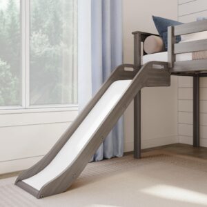 Max & Lily Low Loft Bed, Twin Bed Frame for Kids with Stairs and Easy Slide, Clay