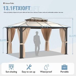 Aoxun Hardtop Gazebo, Outdoor Polycarbonate Double Roof Aluminum 10'x 13' Gazebo with Netting and Curtains for Deck Backyard Wedding Garden