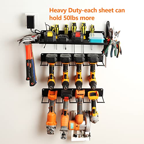 YueTong Power Tool Organizer,Drill Holder Wall Mount For Tool Organizers,Free Assemble Garage Organizers And Storage Rack,Heavy Duty & Wall Studs Available(1 Shelf+2 racks)