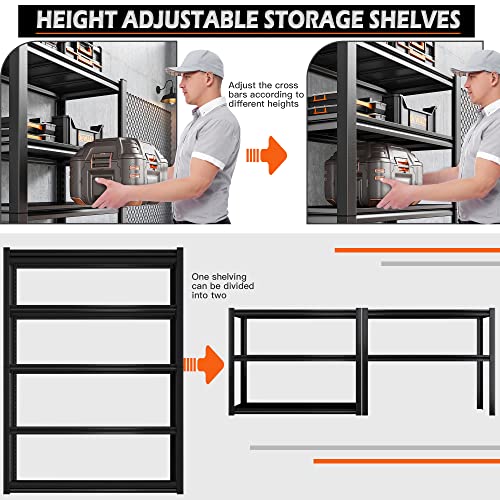 REIBII Garage Shelving Heavy Duty Storage Shelves Load 2000Lbs, Adjustable Garage Shelves Heavy Duty Shelving, 5-Tier Metal Shelving Unit, Garage Storage Shelves, Utility Shelf Racks, 40"W x18"D x72"H