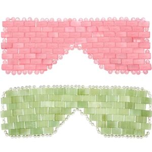 hicarer 2 pcs jade eye mask rose green jade stone eye mask facial cooling mask for alleviate puffiness massage relax wrinkles relieve migraine meditation beauty