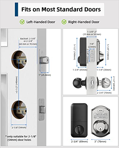 TEEHO TE002K Fingerprint Door Lock Set - Keyless Entry Door Lock with Handle - Door Knob with Keypad Deadbolt - Smart Locks for Front Door - Auto Lock - No Need App - Easy Installation - Satin Nickel