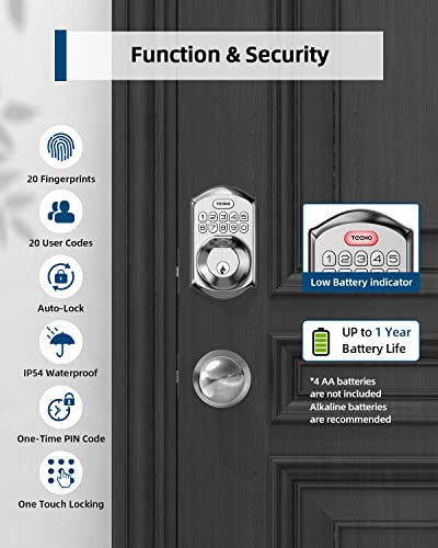 TEEHO TE002K Fingerprint Door Lock Set - Keyless Entry Door Lock with Handle - Door Knob with Keypad Deadbolt - Smart Locks for Front Door - Auto Lock - No Need App - Easy Installation - Satin Nickel