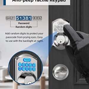 TEEHO TE002K Fingerprint Door Lock Set - Keyless Entry Door Lock with Handle - Door Knob with Keypad Deadbolt - Smart Locks for Front Door - Auto Lock - No Need App - Easy Installation - Satin Nickel