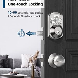 TEEHO TE002K Fingerprint Door Lock Set - Keyless Entry Door Lock with Handle - Door Knob with Keypad Deadbolt - Smart Locks for Front Door - Auto Lock - No Need App - Easy Installation - Satin Nickel