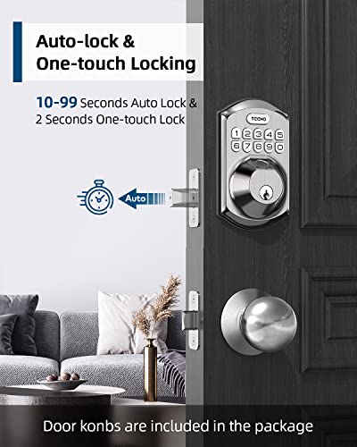 TEEHO TE002K Fingerprint Door Lock Set - Keyless Entry Door Lock with Handle - Door Knob with Keypad Deadbolt - Smart Locks for Front Door - Auto Lock - No Need App - Easy Installation - Satin Nickel