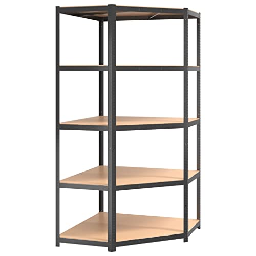 vidaXL 5-Layer Corner Shelf Industrial Shelving Warehouse Workshop Storage Corner Shelf Unit Rack Furniture Anthracite Steel and Engineered Wood