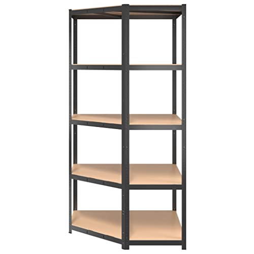 vidaXL 5-Layer Corner Shelf Industrial Shelving Warehouse Workshop Storage Corner Shelf Unit Rack Furniture Anthracite Steel and Engineered Wood