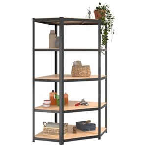 vidaXL 5-Layer Corner Shelf Industrial Shelving Warehouse Workshop Storage Corner Shelf Unit Rack Furniture Anthracite Steel and Engineered Wood