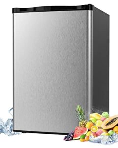 anpuce 4.5 cu. ft compact refrigerator-mini fridge small drink food storage machine upright freezers thermoelectric for dorm, garage, camper, basement, or office, single door, stainless steel, sliver