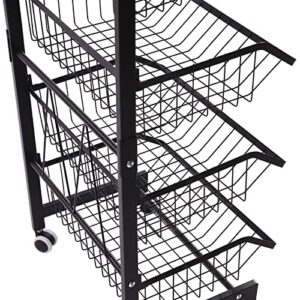 KIOPOWQ Fruit Basket,  4-Tier Rolling Utility Cart with Handle, Multi-Functional Vegetable Storage Trolley Fruit Basket Free-Standing Organizer for Kitchen Office, Living Room Black