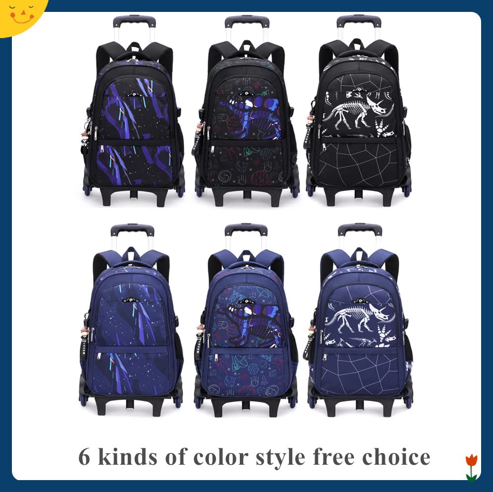 EKUIZAI Dinosaur Print Elementary Trolley Backpack for Boys Middle School student Carry-on Luggage Bookbag with Wheels